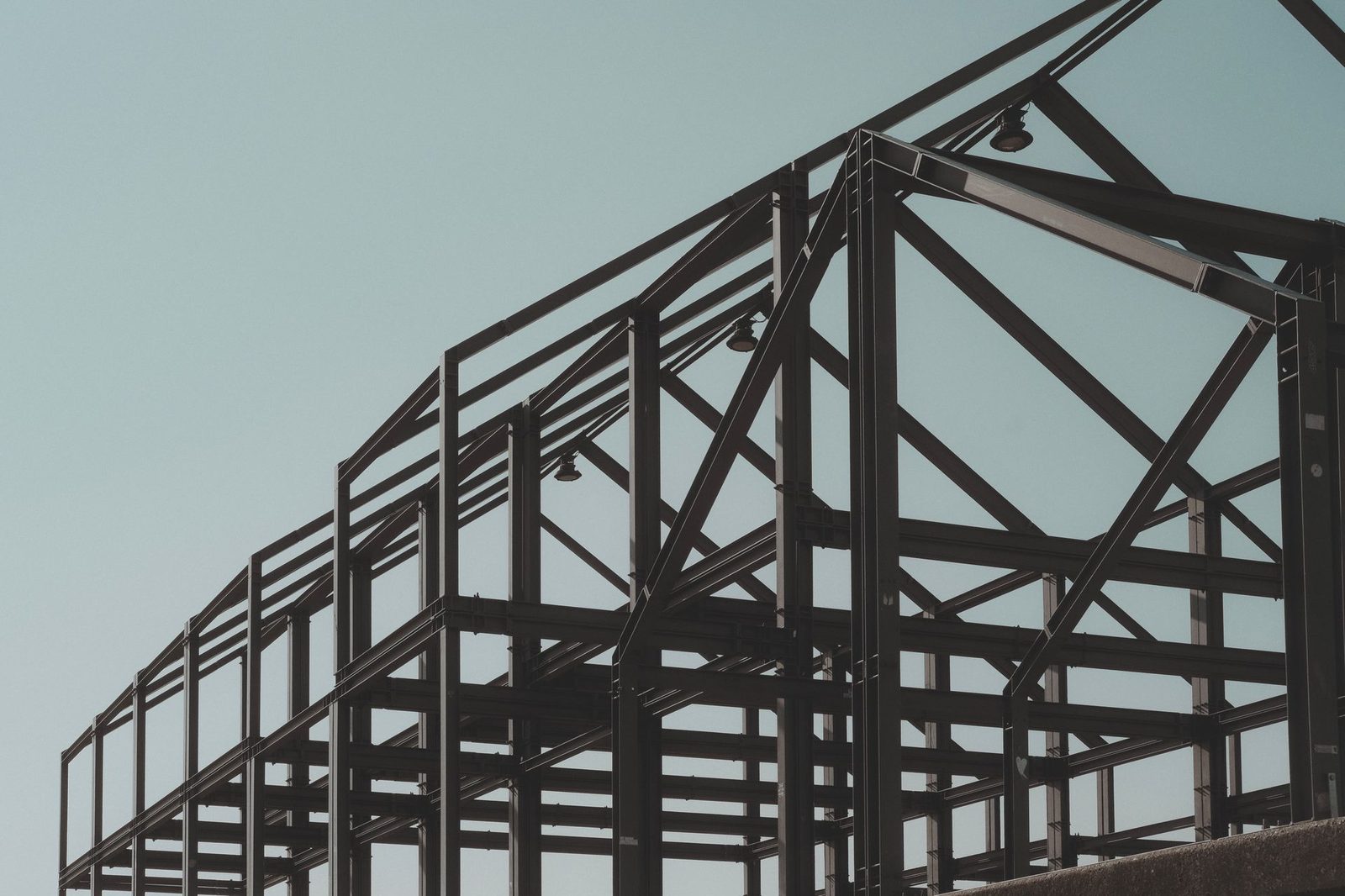 Structural steel frame on a building site